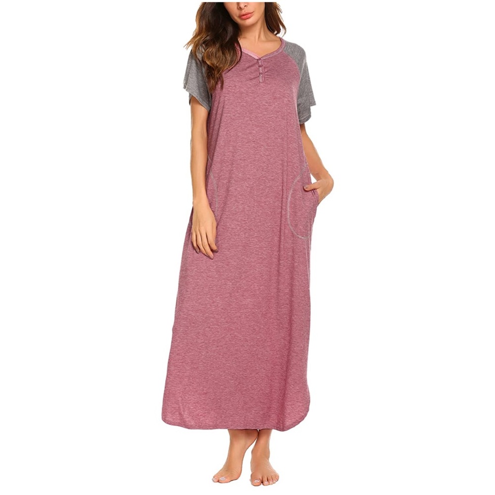 Grey and pink v neck night dress 📦 (XL -58) - Picture 3 of 15
